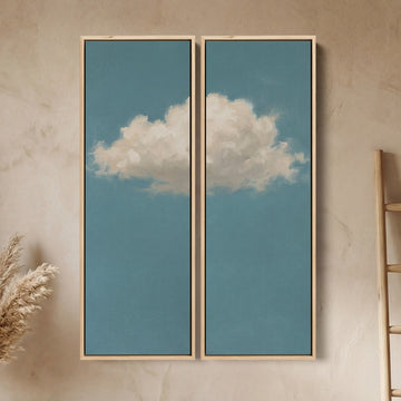Blue Sky Oversized Diptych Wall Art With Single White Cloud For Bedroom