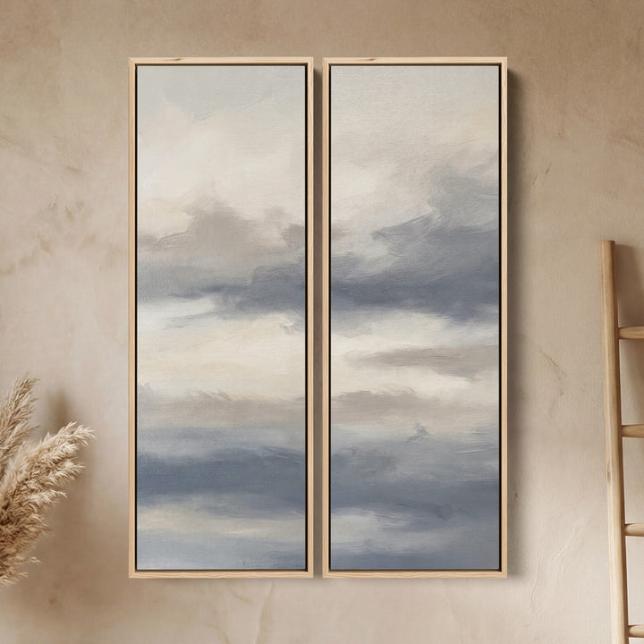 Soft Cloudy Sky Set Of 2 Wall Art In White Grey And Blue For Hallway