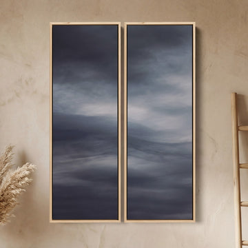 Dark Abstract Storm Clouds Two Panel Wall Art In Grey Black Blue For Office