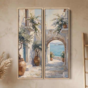 Mediterranean Coastal Street Extra Large Wall Art Set For Dining Room
