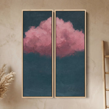 Pink Cloud Large Scale Wall Art Set Against Blue For Living Room