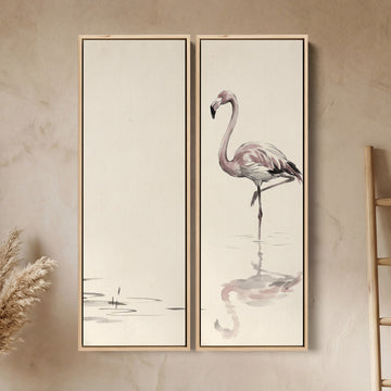 Flamingo In Shallow Water 2 Piece Vertical Wall Art Hallway Ink Study