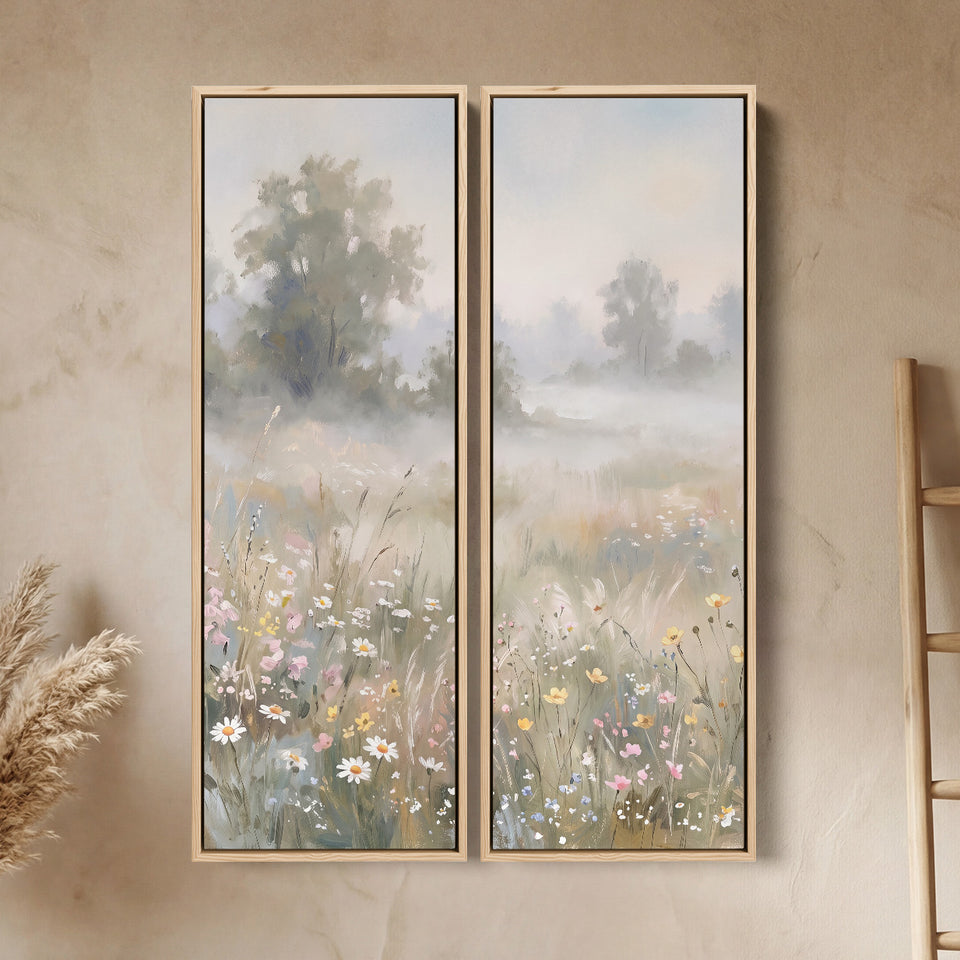 Set Of 2 Wall Art Daisies In A Fog Filled Field Office White Petals