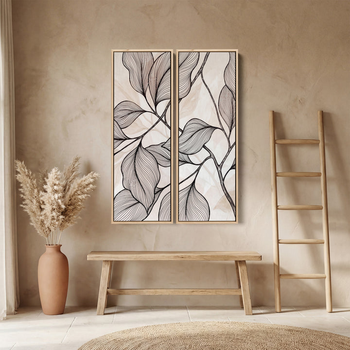 Diptych Wall Art Minimal Line Leaves Hallway Botanical