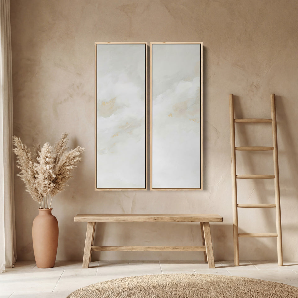 Oversized Diptych Wall Art Soft Abstract Clouds Bedroom