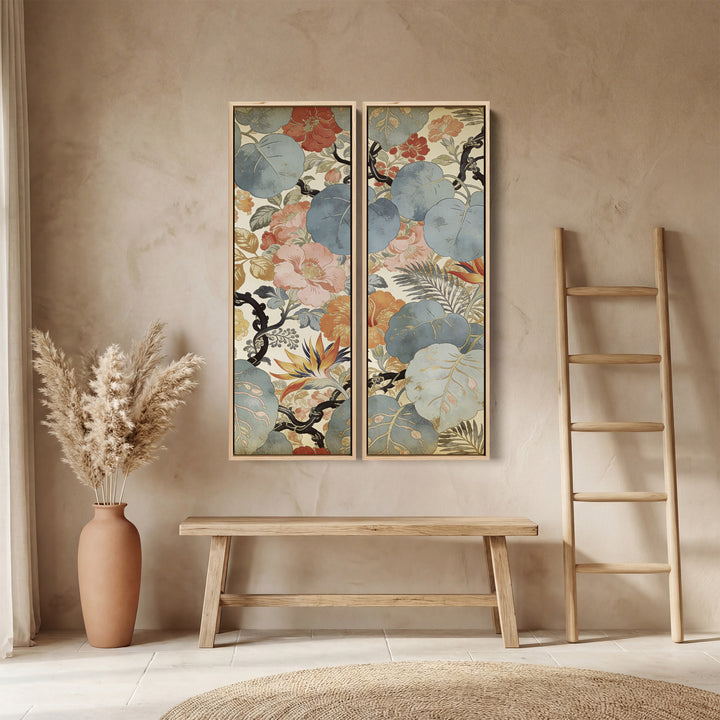 2 Piece Wall Art Set Vintage Floral Pattern Dining Room