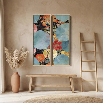 Two Panel Wall Art Floral Leaves Office Botanical