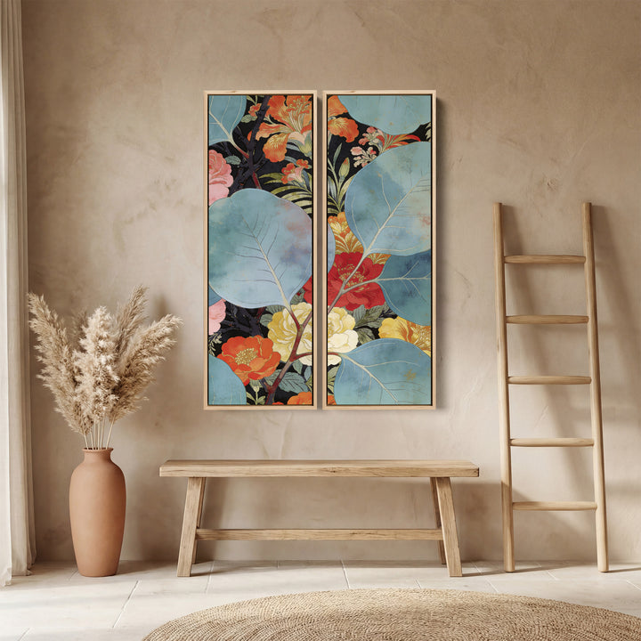 Two Panel Wall Art Floral Leaves Office Botanical