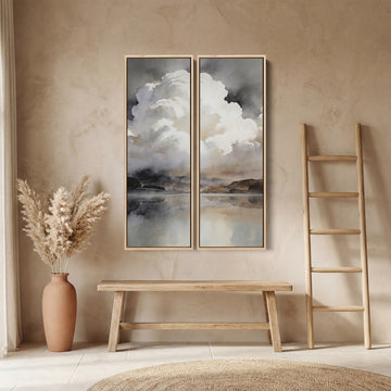Vertical Diptych Wall Art Dramatic Cloud Reflections Bedroom