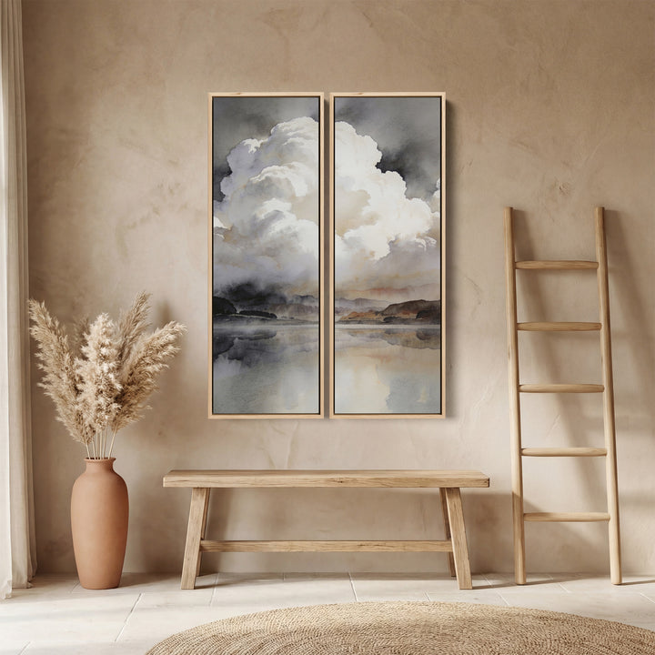 Vertical Diptych Wall Art Dramatic Cloud Reflections Bedroom