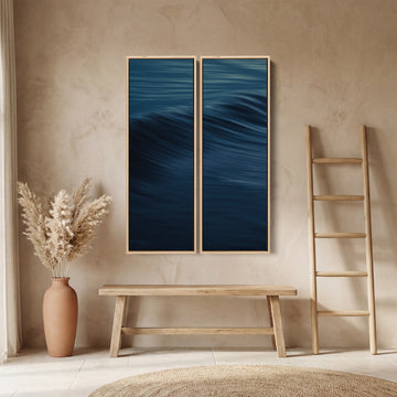 Triptych Wall Art With Rolling Ocean Wave For Living Room Calm Blue Sea