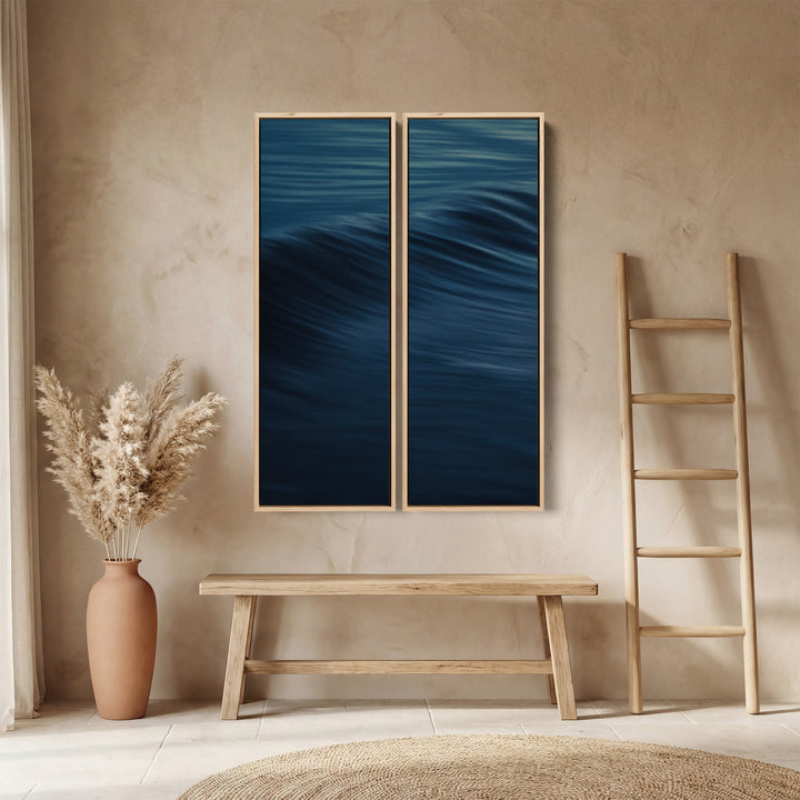 Triptych Wall Art With Rolling Ocean Wave For Living Room Calm Blue Sea