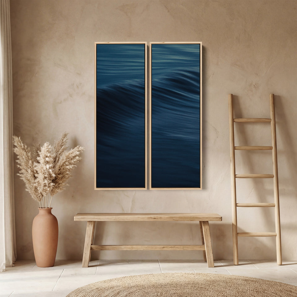 Triptych Wall Art With Rolling Ocean Wave For Living Room Calm Blue Sea