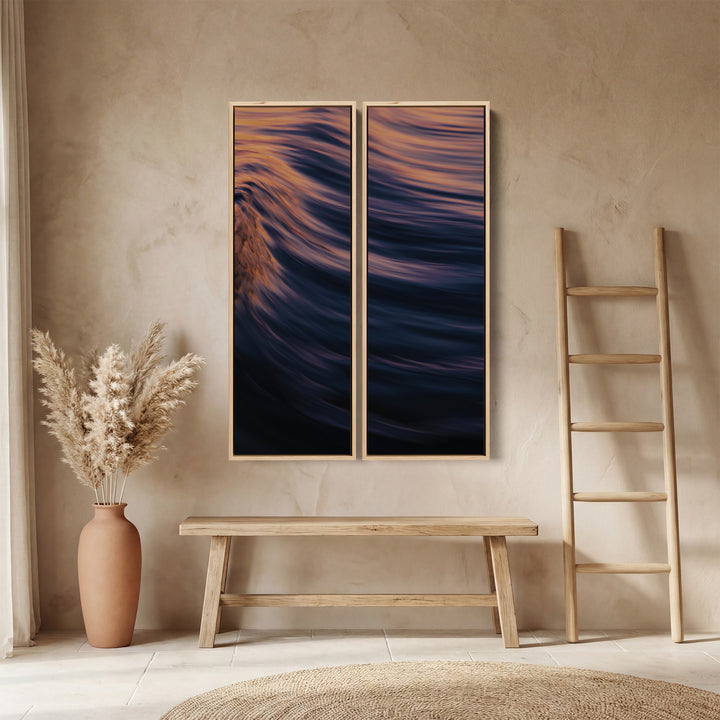 Warm Curling Ocean Wave Oversized Triptych Wall Art For Bedroom