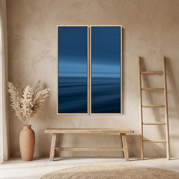 Blue Ocean Horizon Vertical Triptych Wall Art For Kitchen Calm Sea View