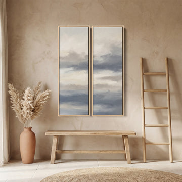 Soft Cloudy Sky Set Of 2 Wall Art In White Grey And Blue For Hallway