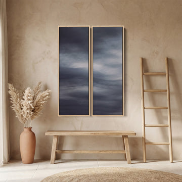 Dark Abstract Storm Clouds Two Panel Wall Art In Grey Black Blue For Office