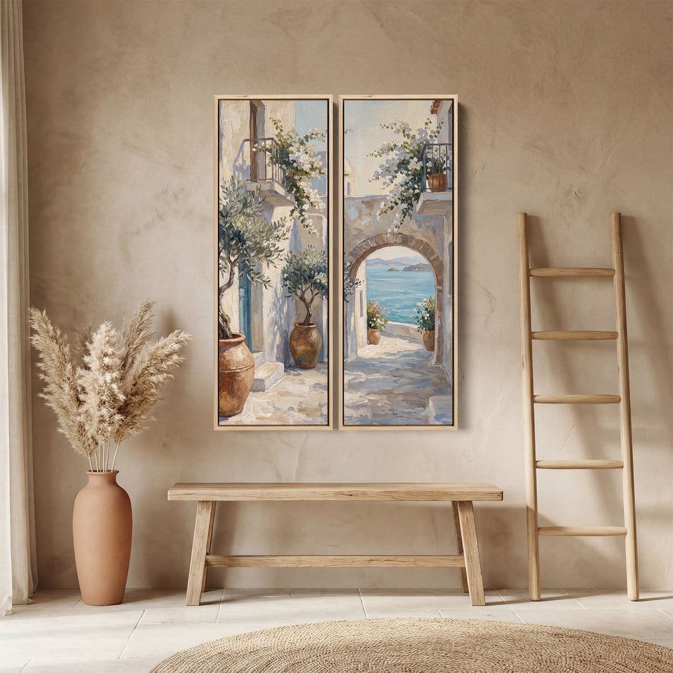 Mediterranean Coastal Street Extra Large Wall Art Set For Dining Room