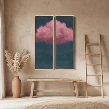 Pink Cloud Large Scale Wall Art Set Against Blue For Living Room