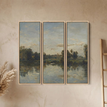 Vintage River Landscape Oversized Canvas Wall Art Set for Living Room