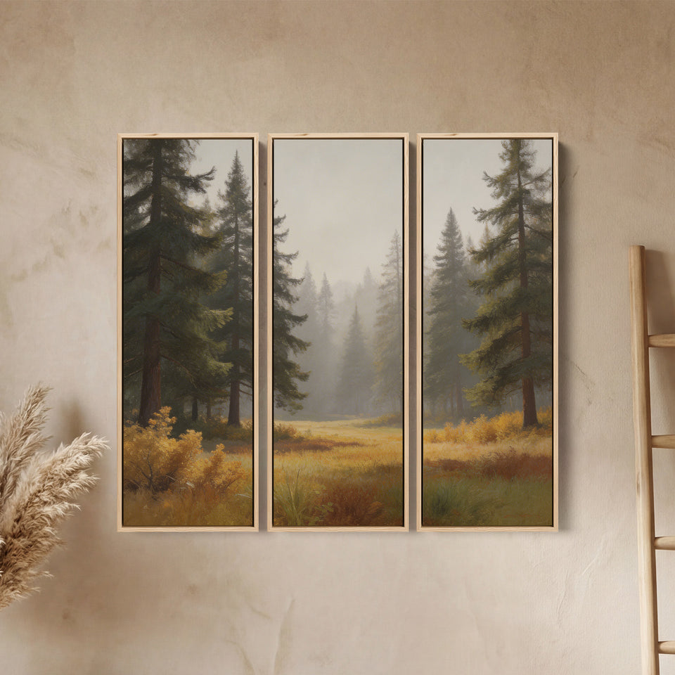 Misty Pine Forest Extra Large Wall Art Set for Bedroom With Woodland Scene
