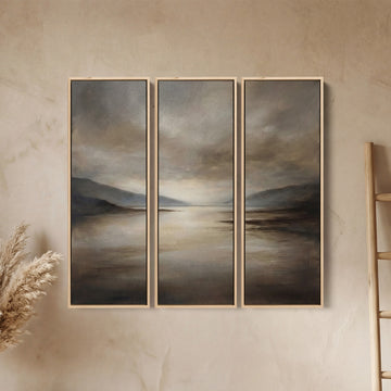 Set Of 3 Wall Art Moody Lake Mountain Scene For Bedroom
