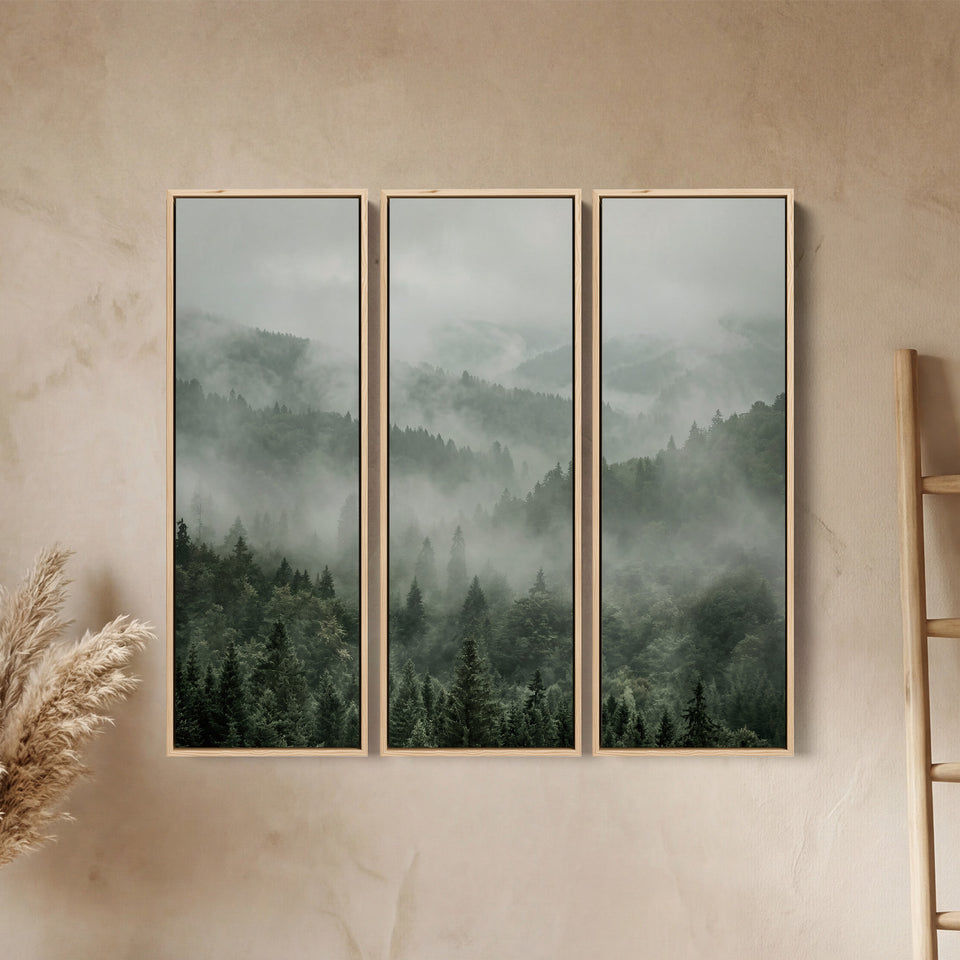 Foggy Evergreen Valley 3 Piece Wall Art Set For Office