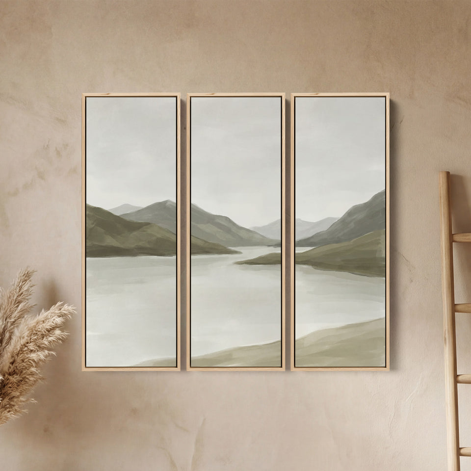 Minimalist Lake Horizon Vertical Triptych Wall Art For Hallway