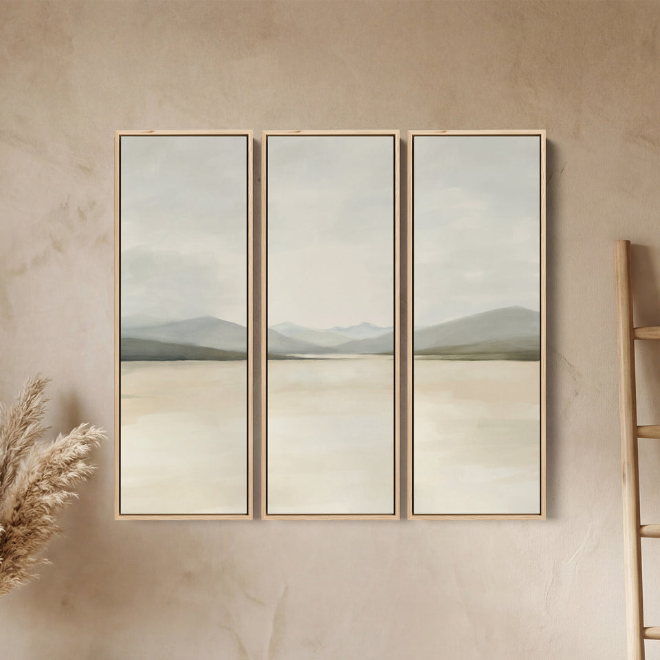Soft Neutral Landscape Large Triptych Wall Art For Living Room