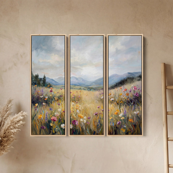 Wildflower Meadow Oversized Canvas Wall Art Set For Bedroom