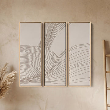 Triptych Wall Art Minimalist Flowing Line Abstract For Hallway