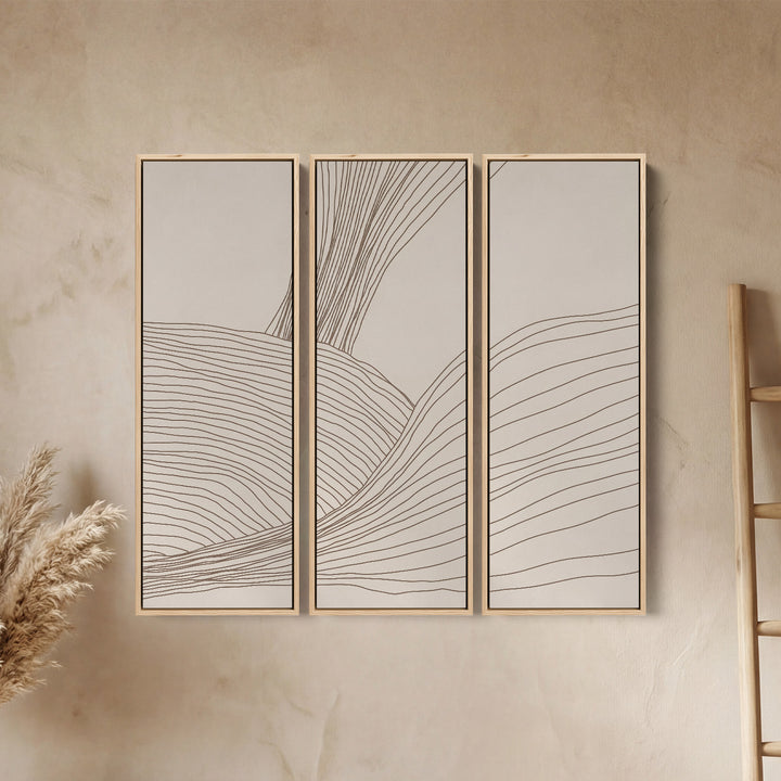 Triptych Wall Art Minimalist Flowing Line Abstract For Hallway