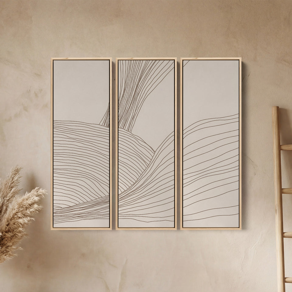 Triptych Wall Art Minimalist Flowing Line Abstract For Hallway