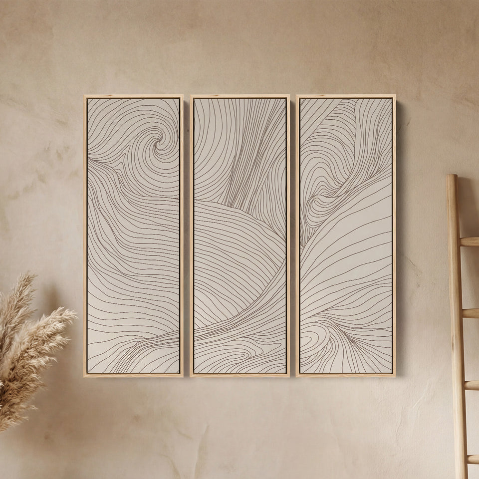 Swirling Contour Oversized Triptych Wall Art For Living Room