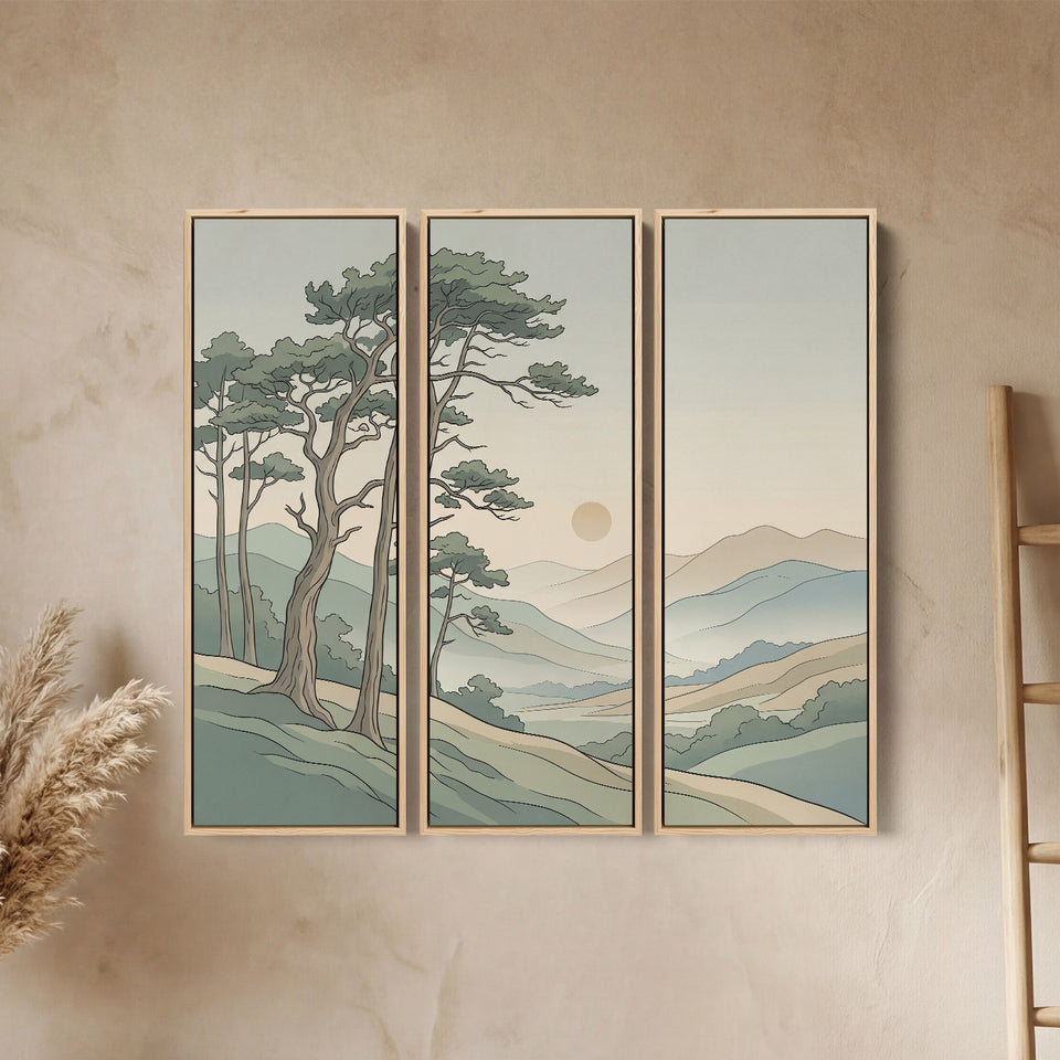 Set Of 3 Wall Art Minimalist Pine Mountain Landscape For Bedroom