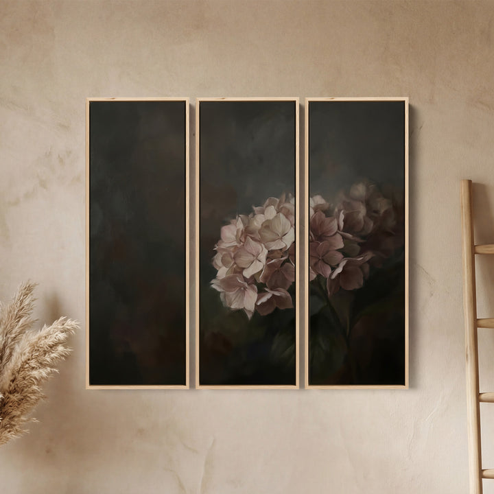 Moody Hydrangea Floral 3 Piece Wall Art Set For Dining Room