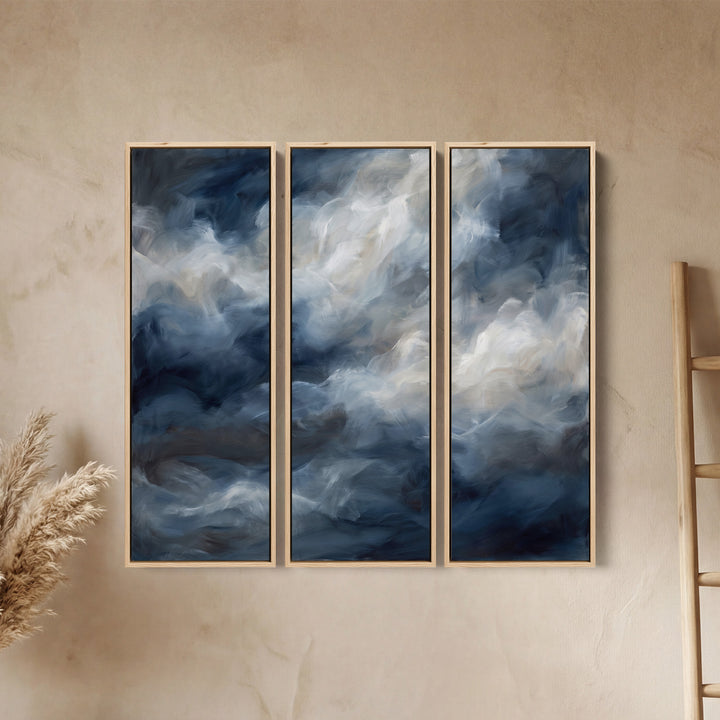 Abstract Ocean Waves Three Panel Wall Art for Living Room