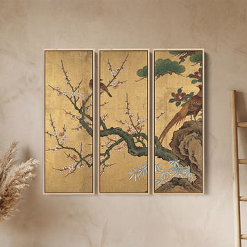 Japanese Oversized Canvas Wall Art Set Birds and Blossom for Dining Room
