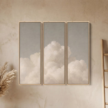 Soft Clouds Oversized Triptych Wall Art for Hallway