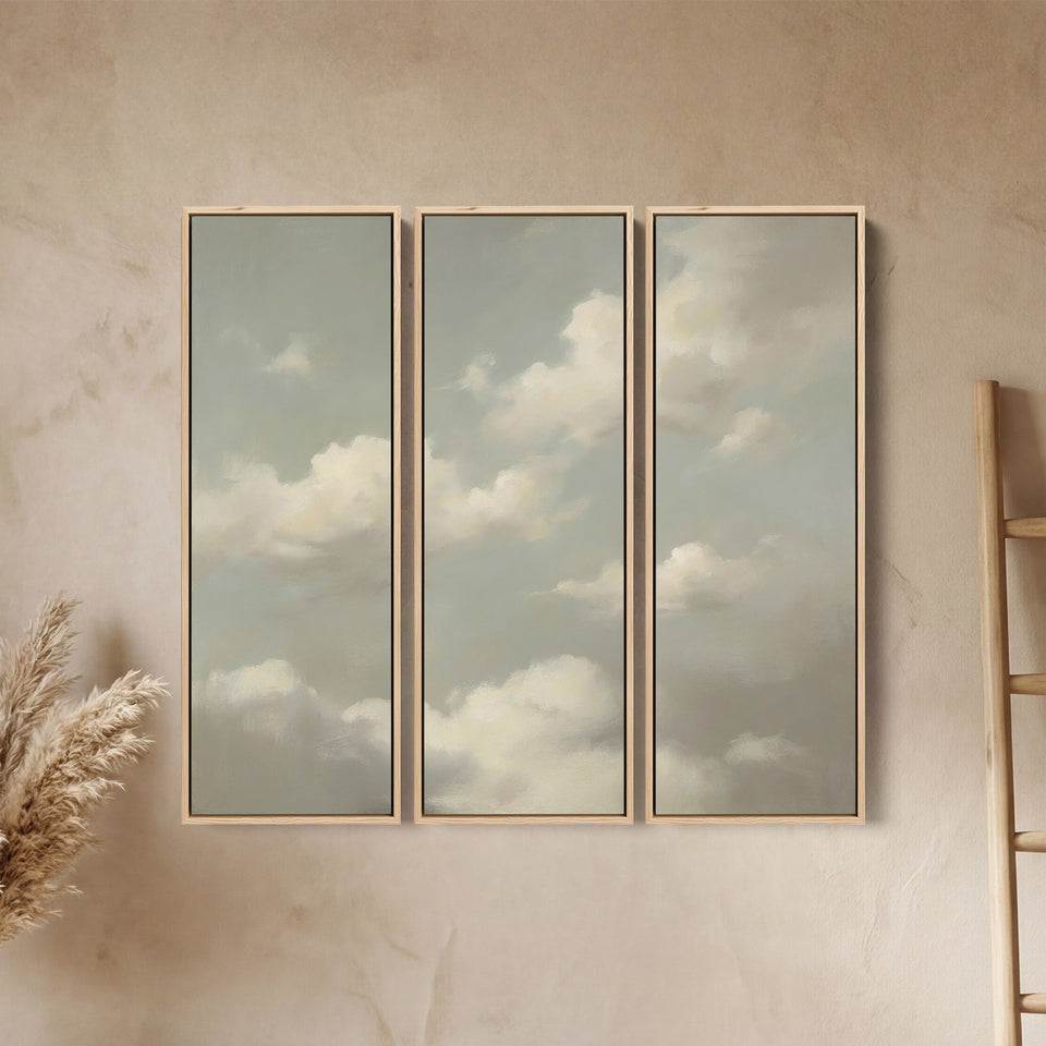 Triptych Wall Art Soft Clouds for Bedroom