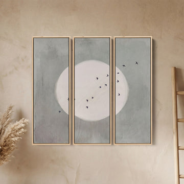 Set Of 3 Wall Art Full Moon and Birds for Hallway