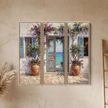 Triptych Wall Art With Mediterranean Doorway For Living Room