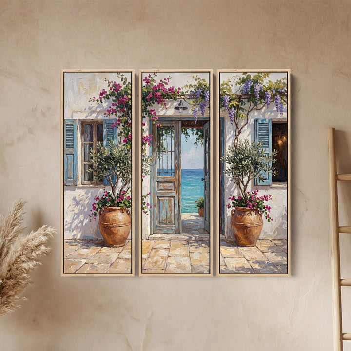 Triptych Wall Art With Mediterranean Doorway For Living Room