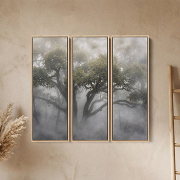 Misty Woodland Vertical Triptych Wall Art For Hallway