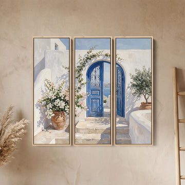 Blue Arched Door Oversized Canvas Wall Art Set For Kitchen