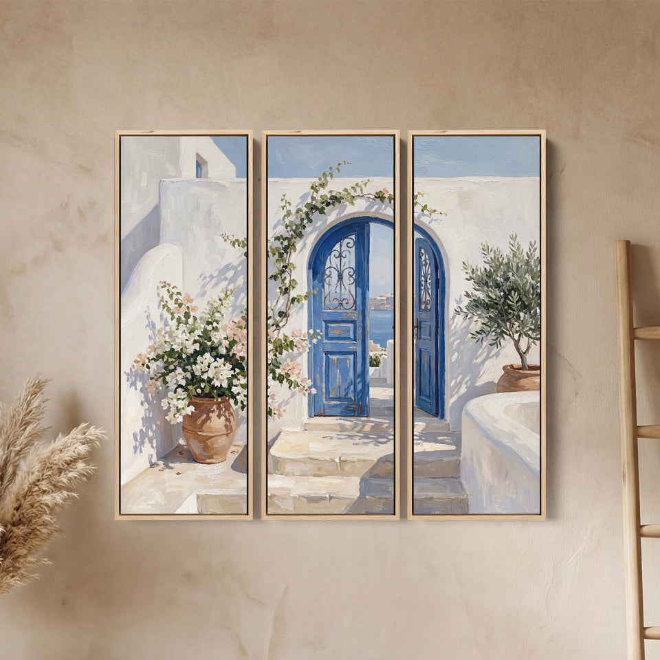 Blue Arched Door Oversized Canvas Wall Art Set For Kitchen