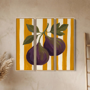 3-teiliges Wandbild mit reifen Feigen, die an einem Stiel hängen, für das Esszimmer