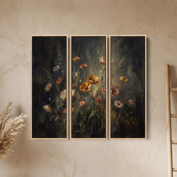 Poppies And Cornflowers On Black Set Of 3 Wall Art For A Dining Room
