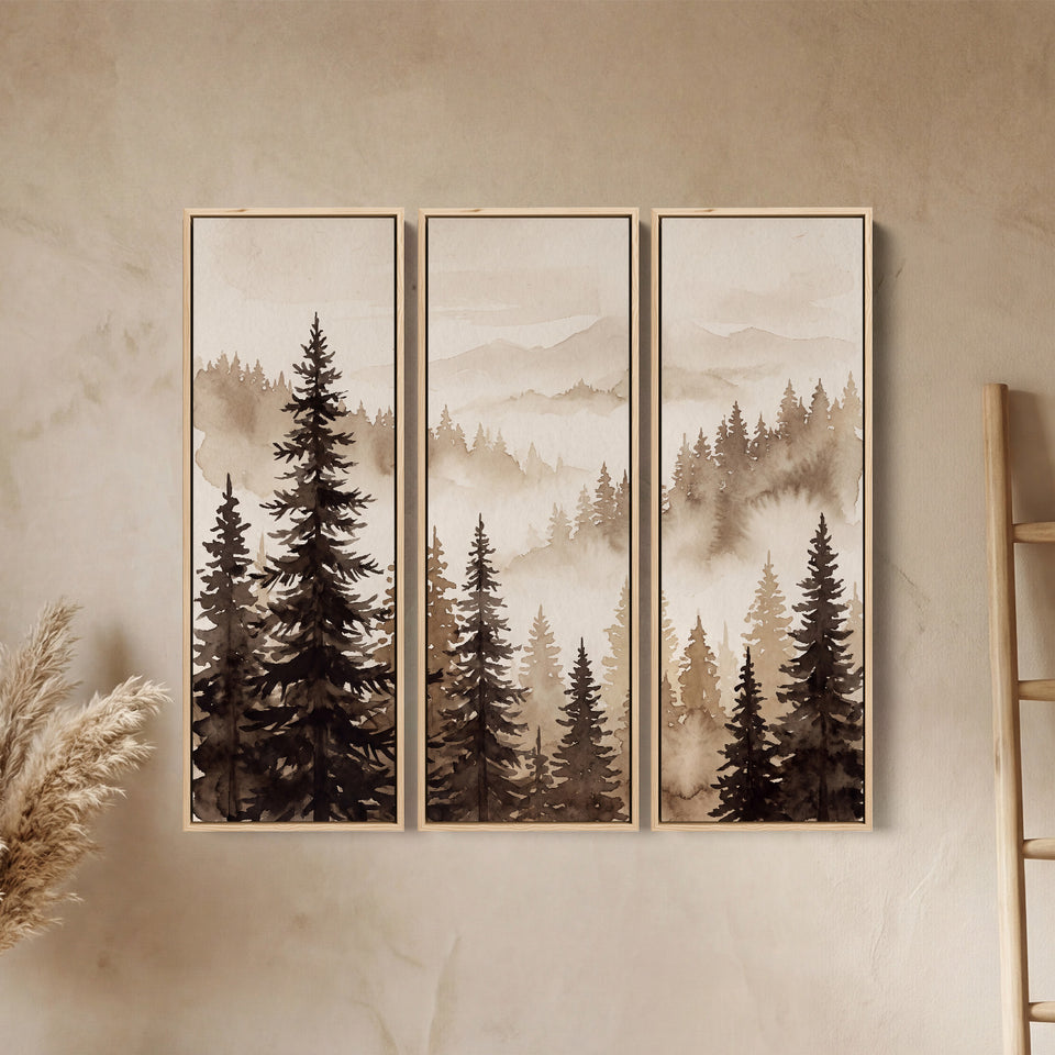 Sepia Spruce Trees Above A Fog Bank Wall Art Set Of 3 For A Hallway