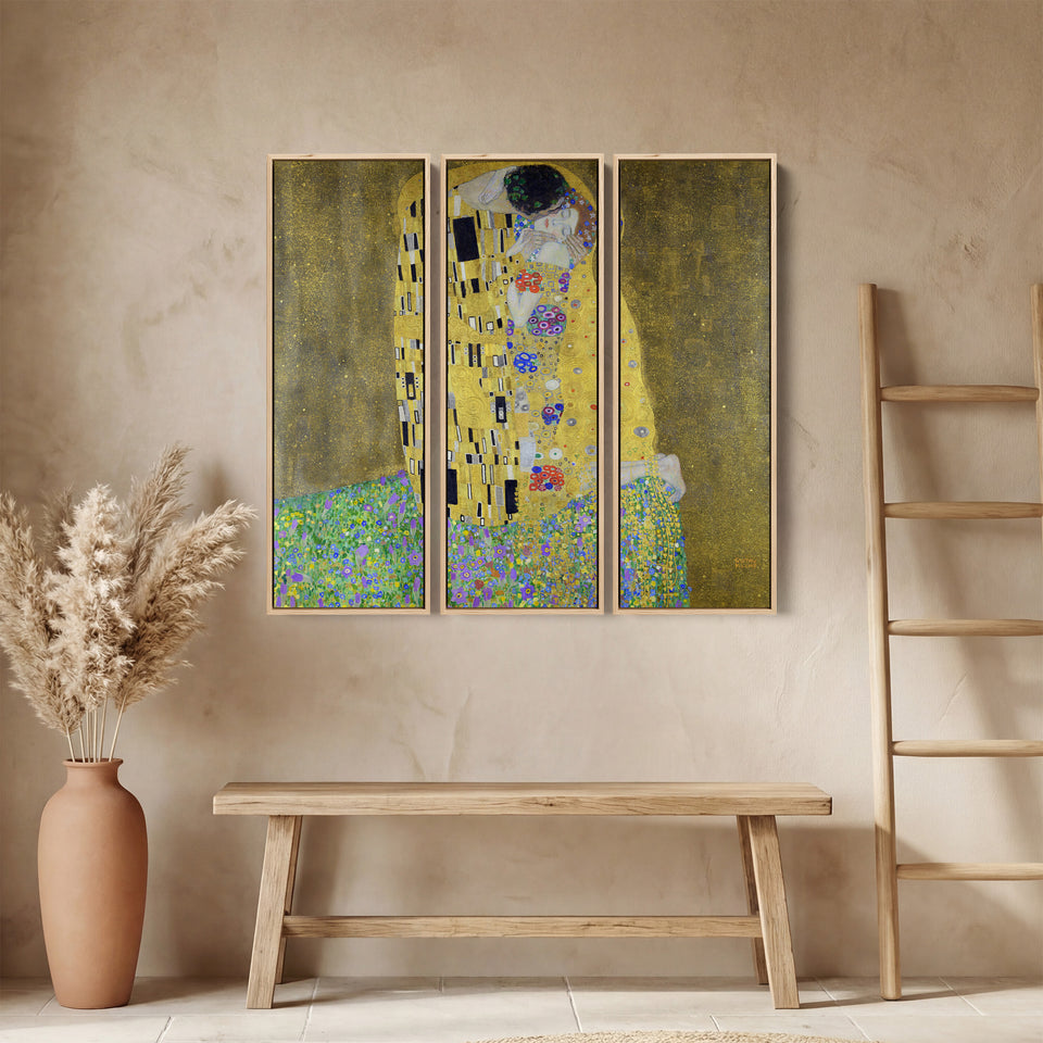 Triptych Wall Art Gustav Klimt The Kiss Set Of 3 For Living Room or Bedroom